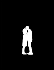 White silhouette of a kissing couple on a black background