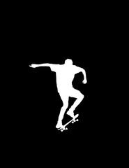Fototapeta na wymiar White silhouette of a skateboarder on a skateboard - black background