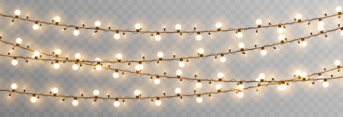 Vector Christmas garland on an isolated transparent background. Light, light garland PNG, Christmas decoration.