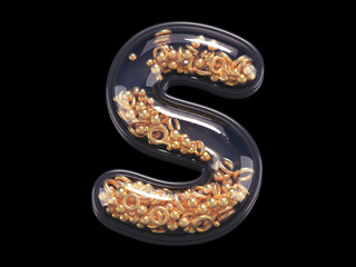 Black and gold font. Letter S.