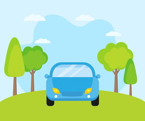This is an illustration with landscape and car.