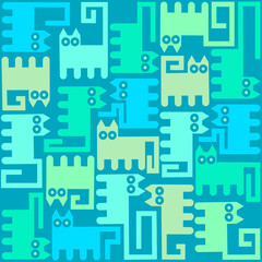Fototapeta na wymiar A seamless pattern of abstract cats in the form of a constructor. Mosaic panel of cats of geometrically simple shape