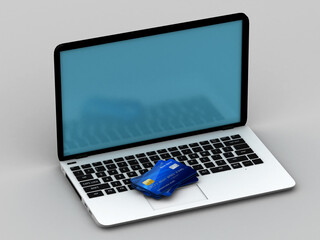 3d rendering e-commerce, online shopping(laptop and credit card)