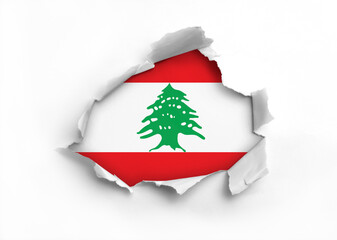 Flag of Lebanon underneath the ripped paper