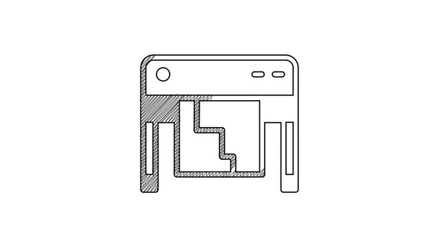 Black line Plotter icon isolated on white background. Large format multifunction printer. Polygraphy, printshop service. 4K Video motion graphic animation