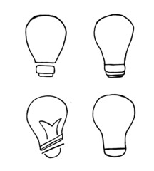 hand-drawn light bulbs isolated on a white background. A sign of an idea, a solution, a concept of thinking. Fashionable flat style for graphic design, website, user interface.