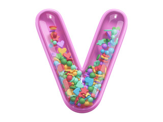 Pink toy font. Letter V. 