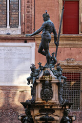 Bologna, Italy, statue of Neptune, historical center of the city, Unesco - obrazy, fototapety, plakaty