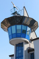 Fototapeta na wymiar Traffic control tower under blue sky, Ruse