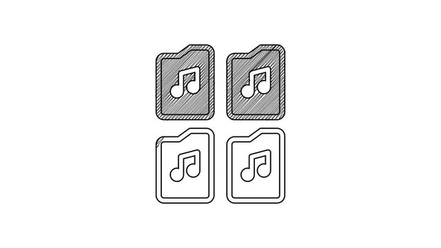 Black line Music file document icon isolated on white background. Waveform audio file format for digital audio riff files. 4K Video motion graphic animation