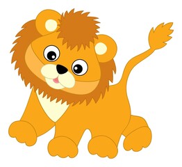 Cute Baby Lion Walking. Vector Lion Cub 