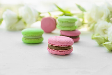 Flowers and dessert close up