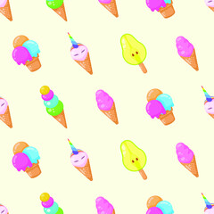 Seamless Pattern Abstract Elements Ice Cream Food Delicious Tasty Vector Design Style Background Illustration Texture For Prints Textiles, Clothing, Gift Wrap, Wallpaper, Pastel