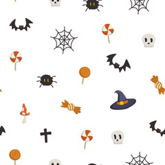 Cute doodle halloween pattern. Seamless texture for textile, fabric, apparel, wrapping, paper, stationery.