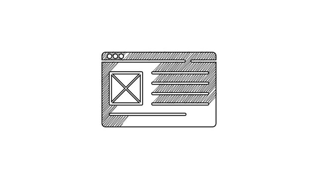 Black line Browser window icon isolated on white background. 4K Video motion graphic animation