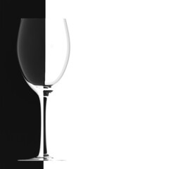 wine glass on black white background