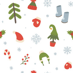 Cute doodle christmas pattern. Seamless texture for textile, fabric, apparel, wrapping, paper, stationery.