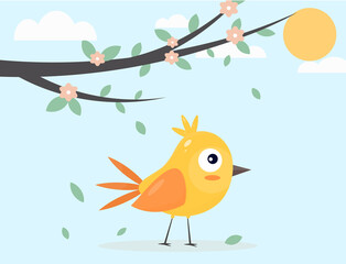 Cute cartoon baby bird. Flat style. Print, postcard