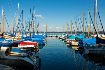 Starnbergersee in Bavaria, marina and blue sky