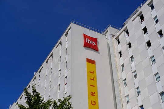 A Close-up On The Logo Ibis Hotel. 
