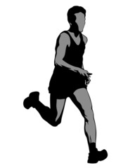 Young athletes run a marathon. Isolated silhouettes on white background