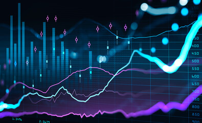 Financial chart and rising graph with lines and number