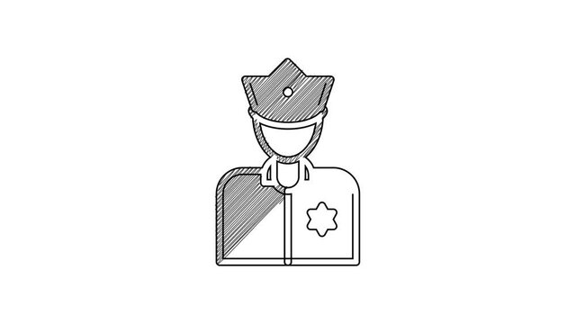 Black line Police officer icon isolated on white background. 4K Video motion graphic animation