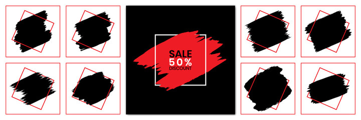 Set of Vector brush strokes black backgrounds. Artistic hand paint textures, splatters, paintbrushes, lines, artistic design elements.