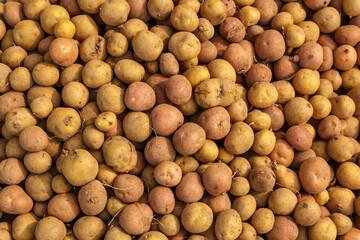 Close-up of fresh raw potatoes. Background and texture.