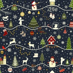Greeting seamless pattern with Christmas elements