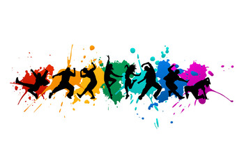 Detailed vector illustration silhouettes of expressive dance people dancing. Jazz funk, hip-hop, house dance lettering. Dancer on the background of blots