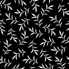 Black seamless vector background with white branches