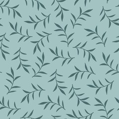Blue seamless vector background with mint branches