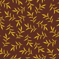 Brown seamless vector background with yellow branches