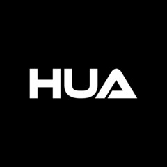 HUA letter logo design with black background in illustrator, vector logo modern alphabet font overlap style. calligraphy designs for logo, Poster, Invitation, etc.