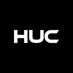 HUC letter logo design with black background in illustrator, vector logo modern alphabet font overlap style. calligraphy designs for logo, Poster, Invitation, etc.