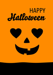 Happy Halloween Card with Jack-O-Lantern Face Style. Cute Halloween Greeting Card Template.