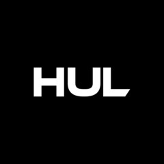 HUl letter logo design with black background in illustrator, vector logo modern alphabet font overlap style. calligraphy designs for logo, Poster, Invitation, etc.