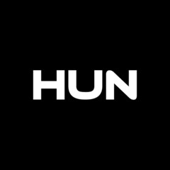 HUN letter logo design with black background in illustrator, vector logo modern alphabet font overlap style. calligraphy designs for logo, Poster, Invitation, etc.