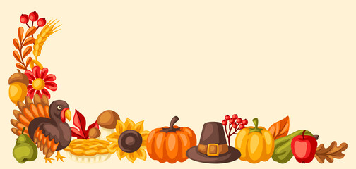 Happy Thanksgiving Day decoretions. Design with holiday objects. - obrazy, fototapety, plakaty