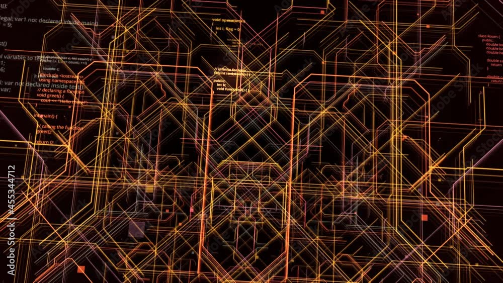 Poster electronic circuit lines. motion. animation of three-dimensional moving lines in neural circuit of c