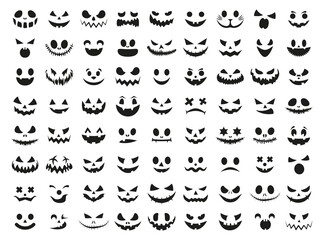 Halloween face icon set. Black Spooky pumpkin smile on white background. Design for the holiday Halloween.