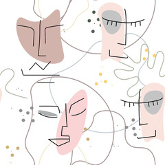 Woman Face line. Abstract drawing seamless pattern