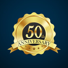 Anniversary celebration luxury gold badge label, vector illustration © CS21NNN