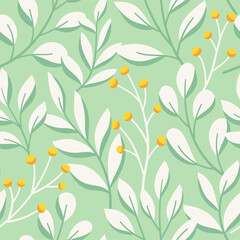Floral vector seamless pattern. Delicate botanical wallpaper. Repeatable background with leaves.