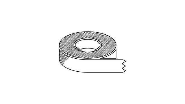 Black line Scotch tape icon isolated on white background. Insulating tape. 4K Video motion graphic animation