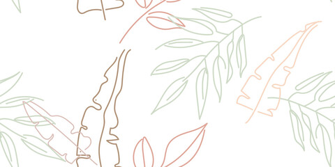 Tropical Leaf Modern Print Pastel One Line Drawing