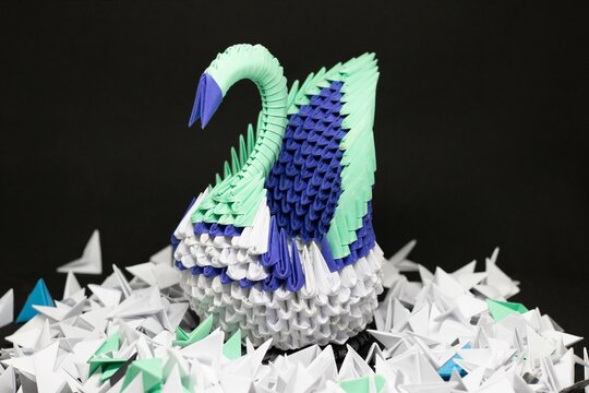 Origami swan, paper folding assembled parts