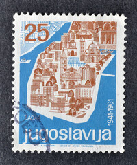 Cancelled postage stamp printed by Yugoslavia, that shows Zadar, circa 1961.