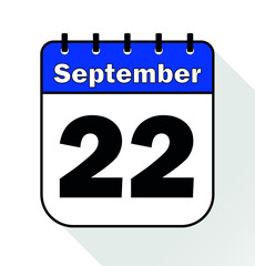 September day 22 blue - Calendar Icon - Vector Illustration.